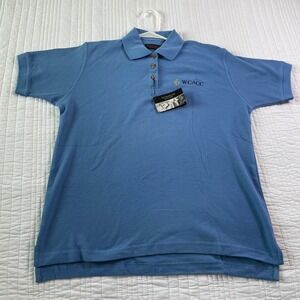 UltraClub Mens Double Pique Polo Shirt Blue WCACC Music Logo Size M NWT